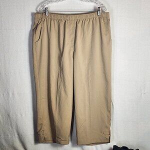 Allison Daley Tan Khaki Side Split Detail Poly Span Pull on Pocketed Capri Sz 18